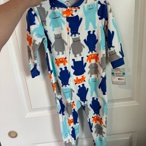 Carter's White Fleece Pajamas with Blue, Light Blue, Gray & Orange Monsters